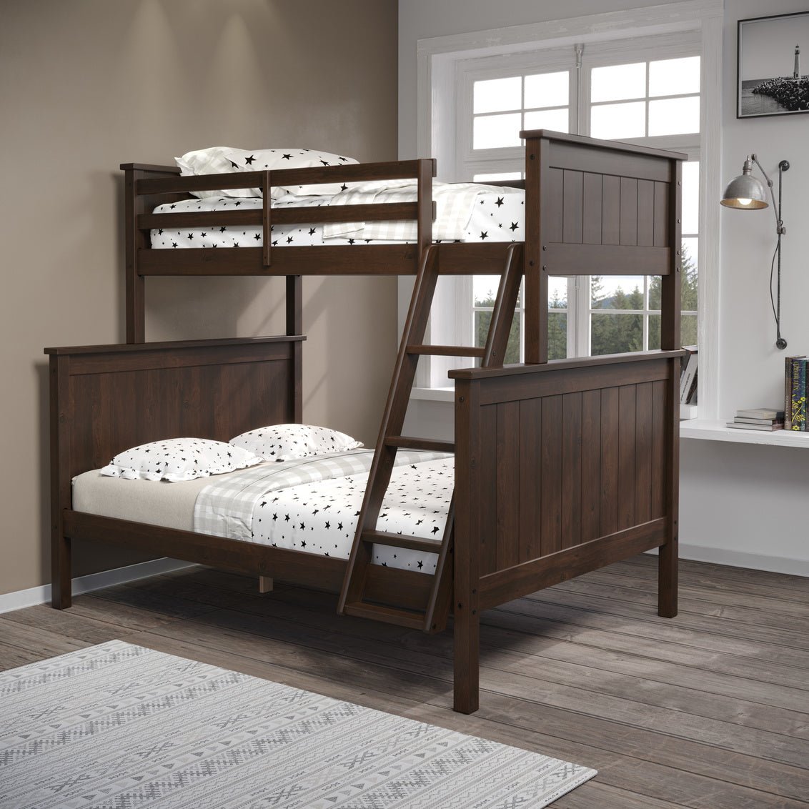 Linon Leah Twin over Full — Walnut bunk bed