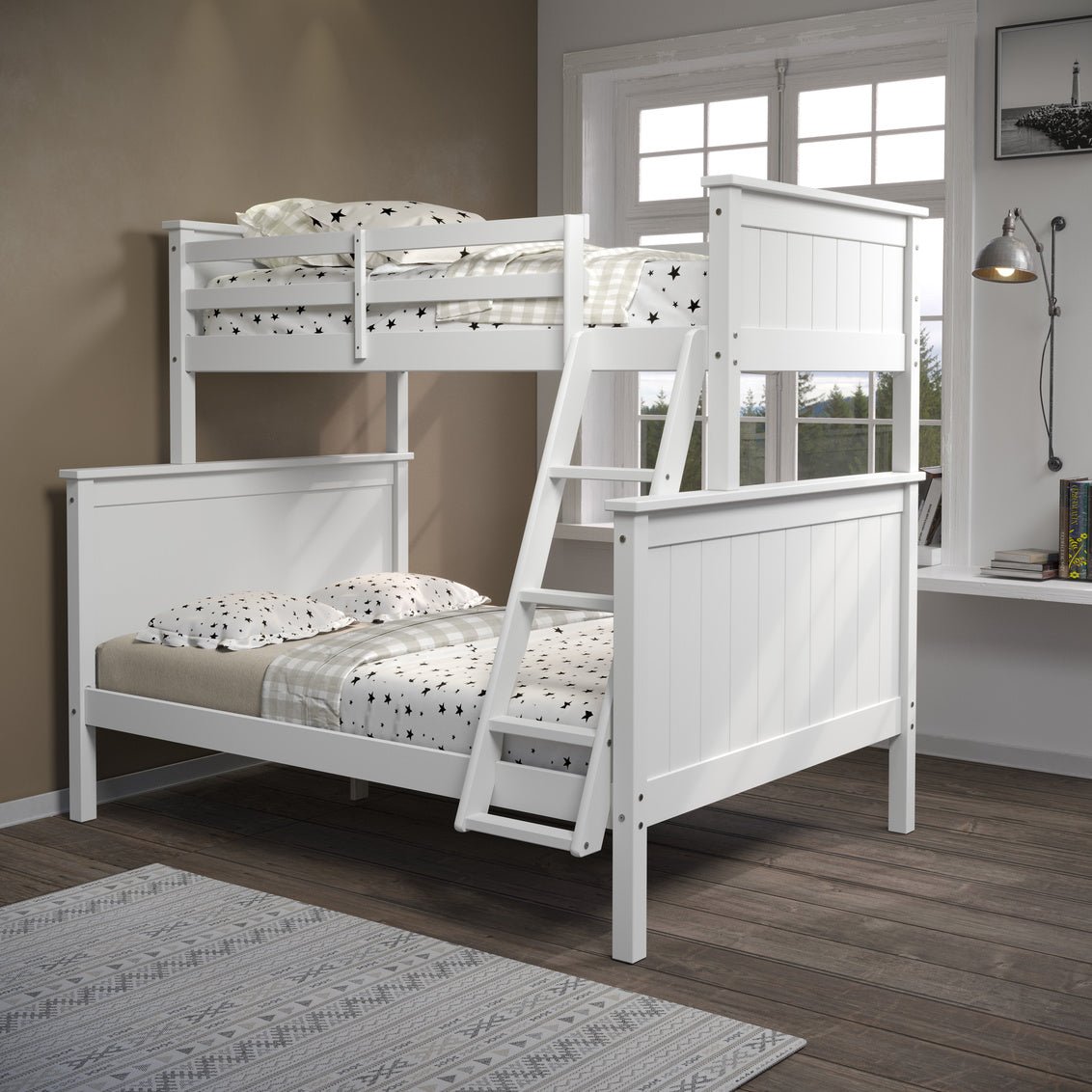 Linon Leah Twin over Full — White bunk bed