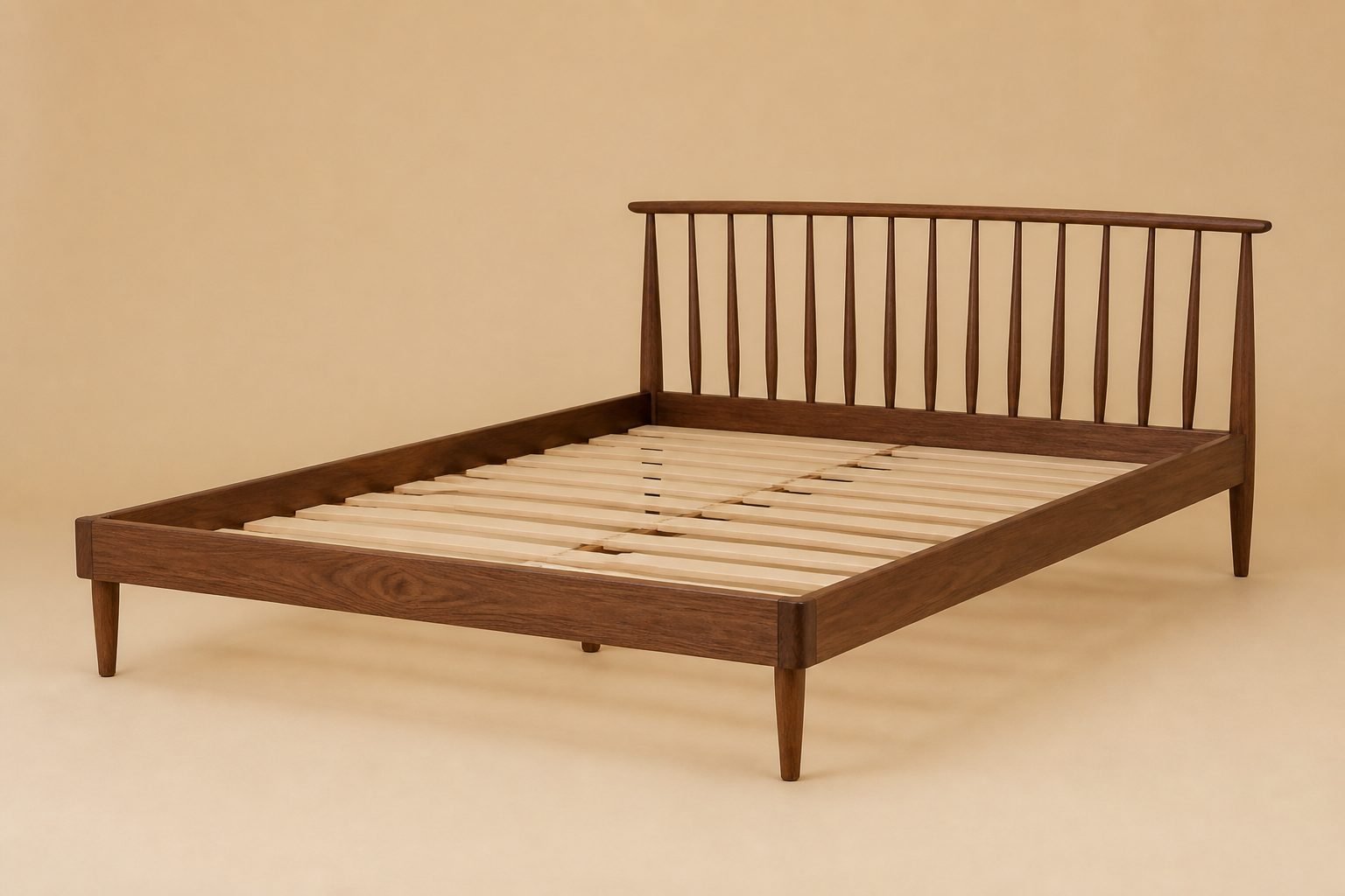 Haven Walnut Spindle mid-century bed frame