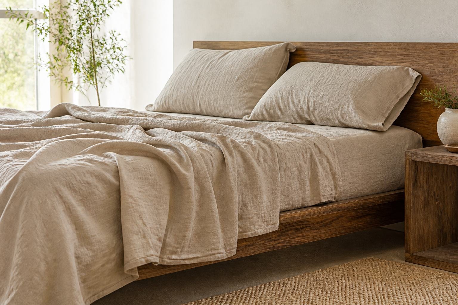Haven Linen Sheet Set, stone-washed flax