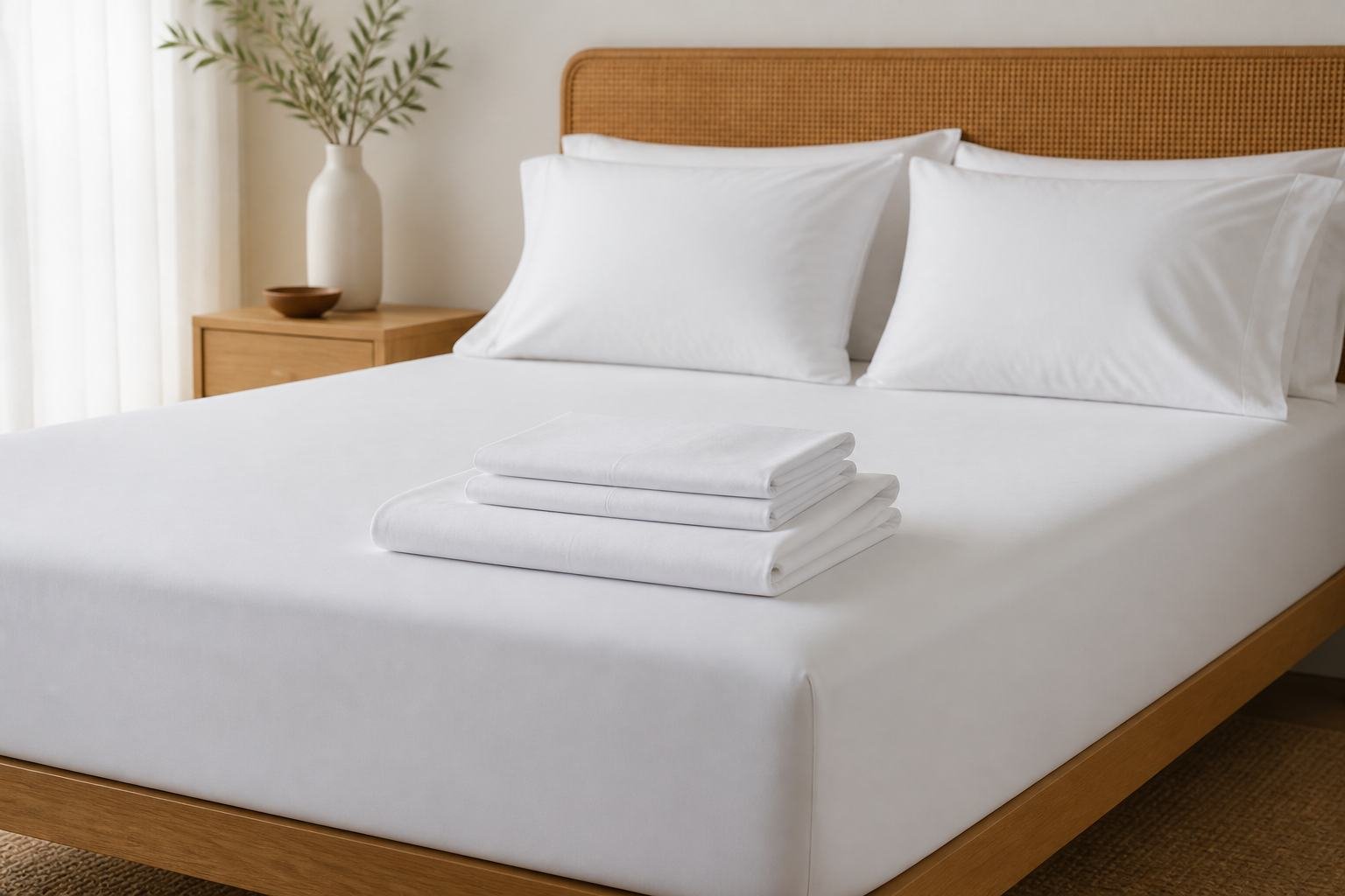 Haven Percale Sheet Set on a queen bed